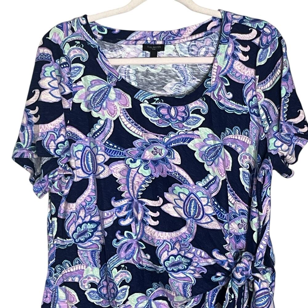 Talbots Plus Midi Dress Size X Nantucket Slub Side Tie Navy Floral 100% Cotton - Picture 5 of 13